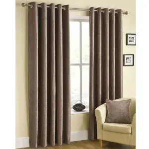Lewis's Buckingham Chenille Eyelet Curtains - Mink
