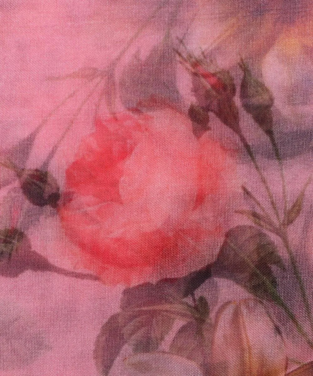 Light Pink  Colour Flower Digital Print Organza Fabric