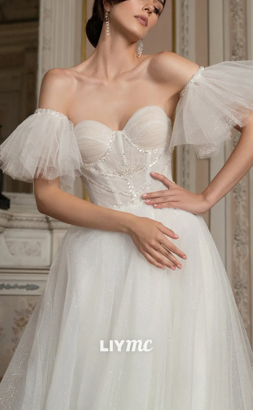 LW900 - Sweetheart Puff Sleeves Tulle Ball Gown Wedding Dress