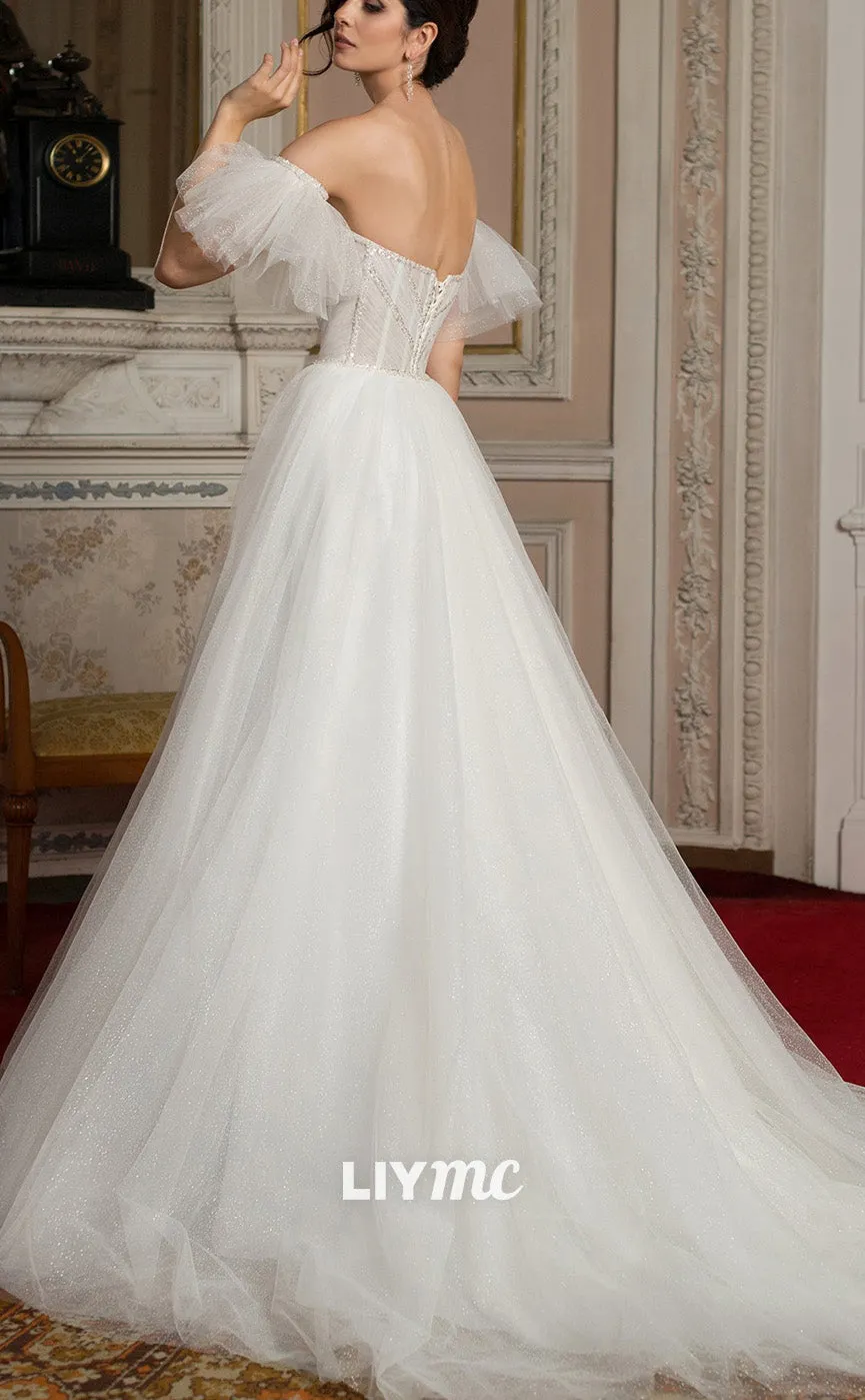 LW900 - Sweetheart Puff Sleeves Tulle Ball Gown Wedding Dress