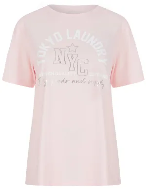 Madelyn Silver Foil Motif Cotton Jersey T-Shirt in Pink Blossom - Tokyo Laundry