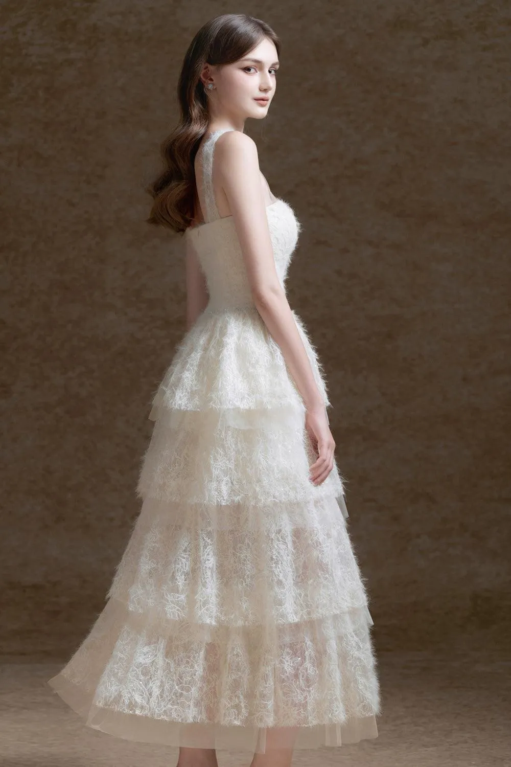 Miyu Layered Sleeveless Lace Midi Dress