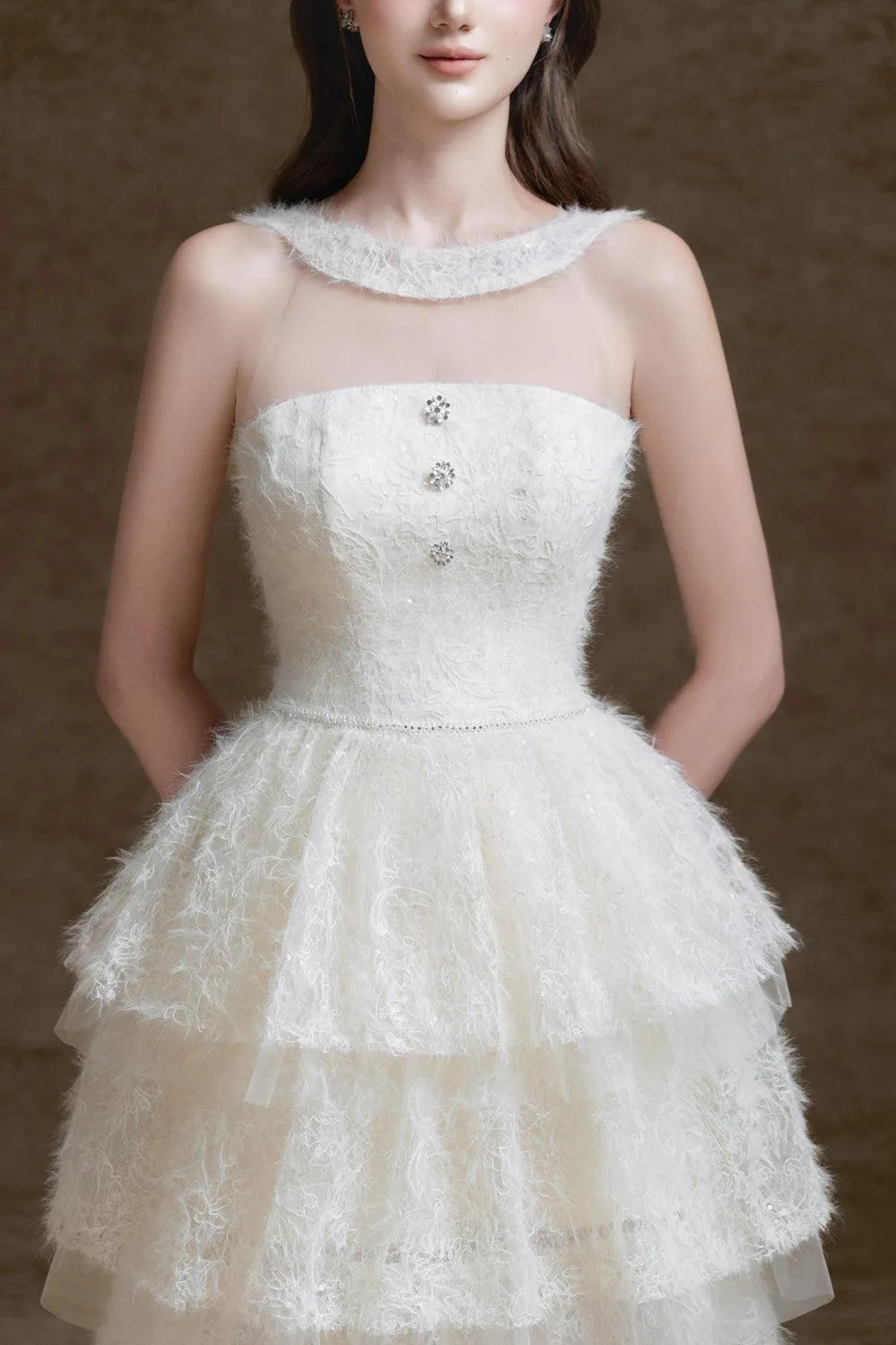 Miyu Layered Sleeveless Lace Midi Dress