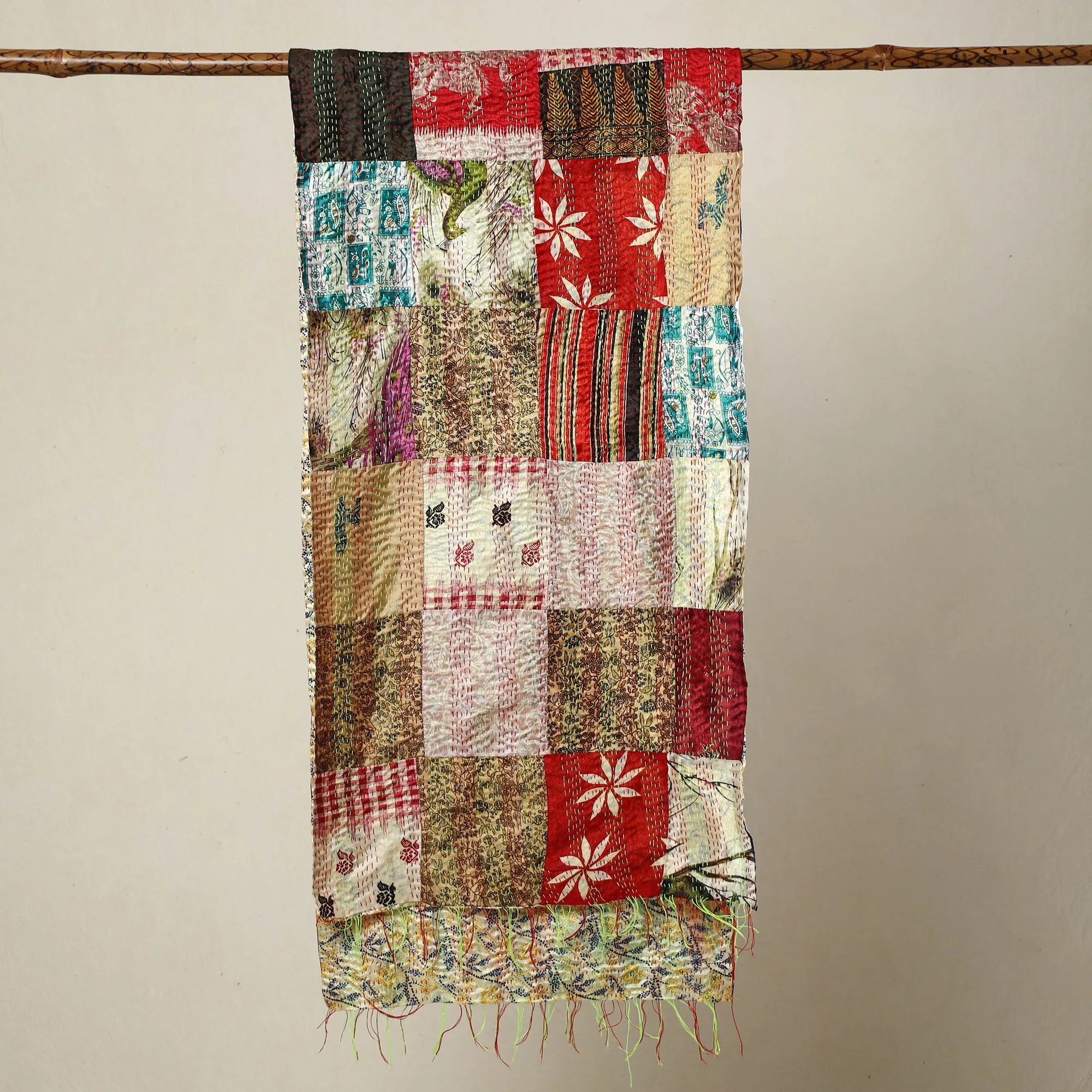 Multicolor - Bengal Kantha Embroidery Patchwork Reversible Silk Stole 66