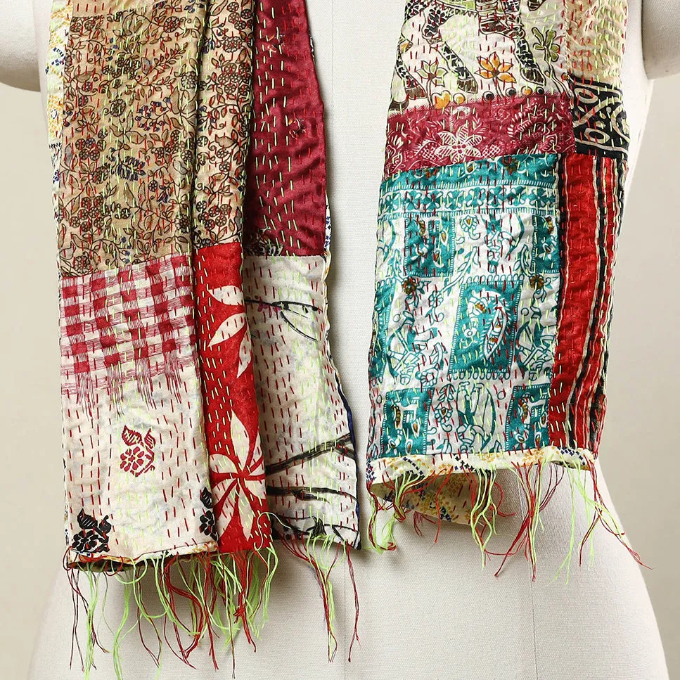 Multicolor - Bengal Kantha Embroidery Patchwork Reversible Silk Stole 66