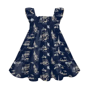 Navy Blue Paris Print Dress