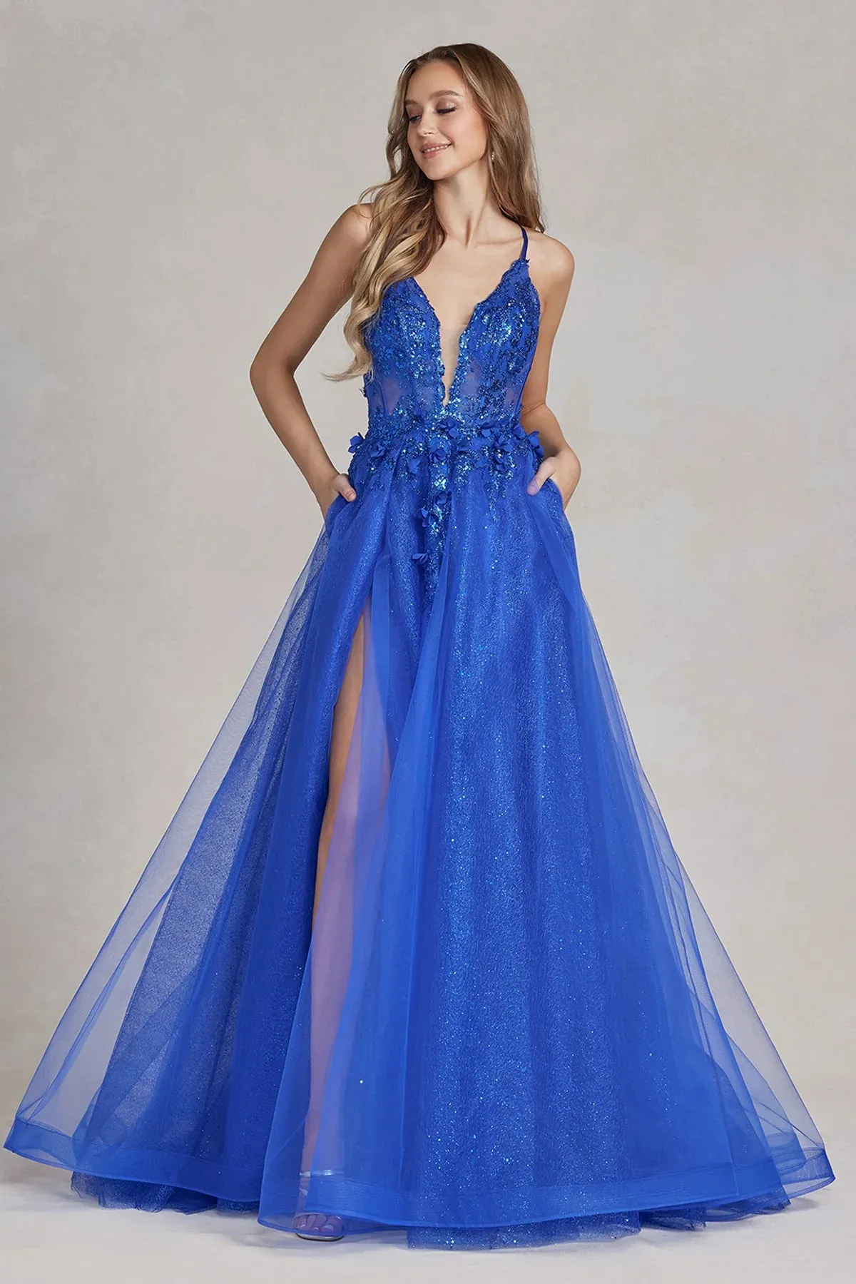 NOX ANABEL C1113 Spaghetti Strap A-Line Tulle Prom Dress