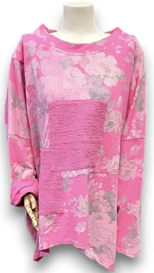 PATCHWORK COTTON SWEATER SCARLETT ROSE HOT PINK