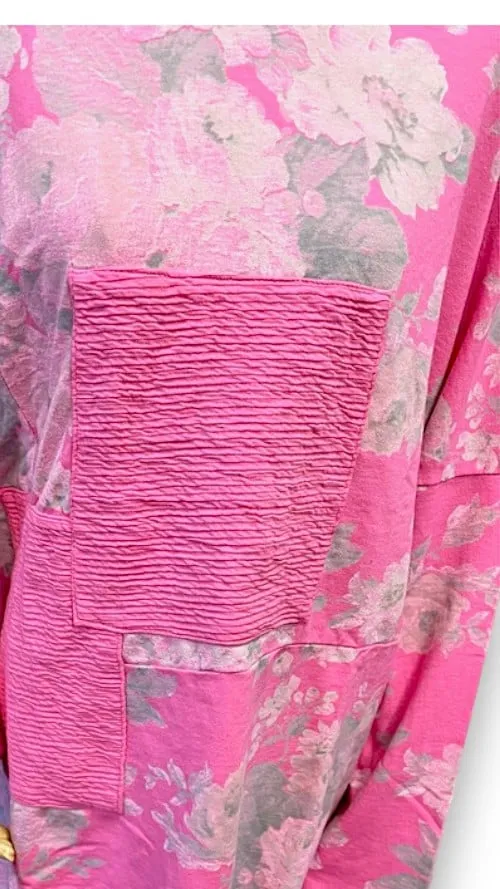 PATCHWORK COTTON SWEATER SCARLETT ROSE HOT PINK