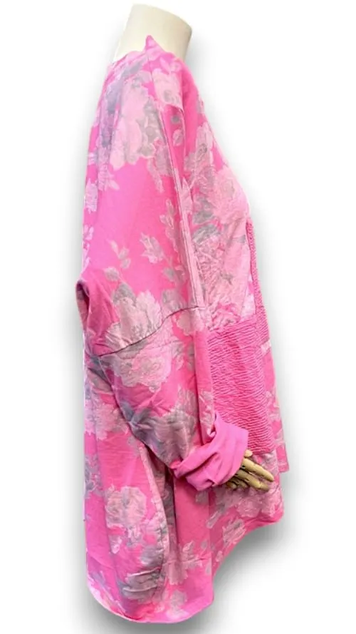PATCHWORK COTTON SWEATER SCARLETT ROSE HOT PINK