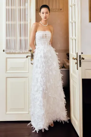 Patsy Strapless Flower Applique Organza Floor Length Dress