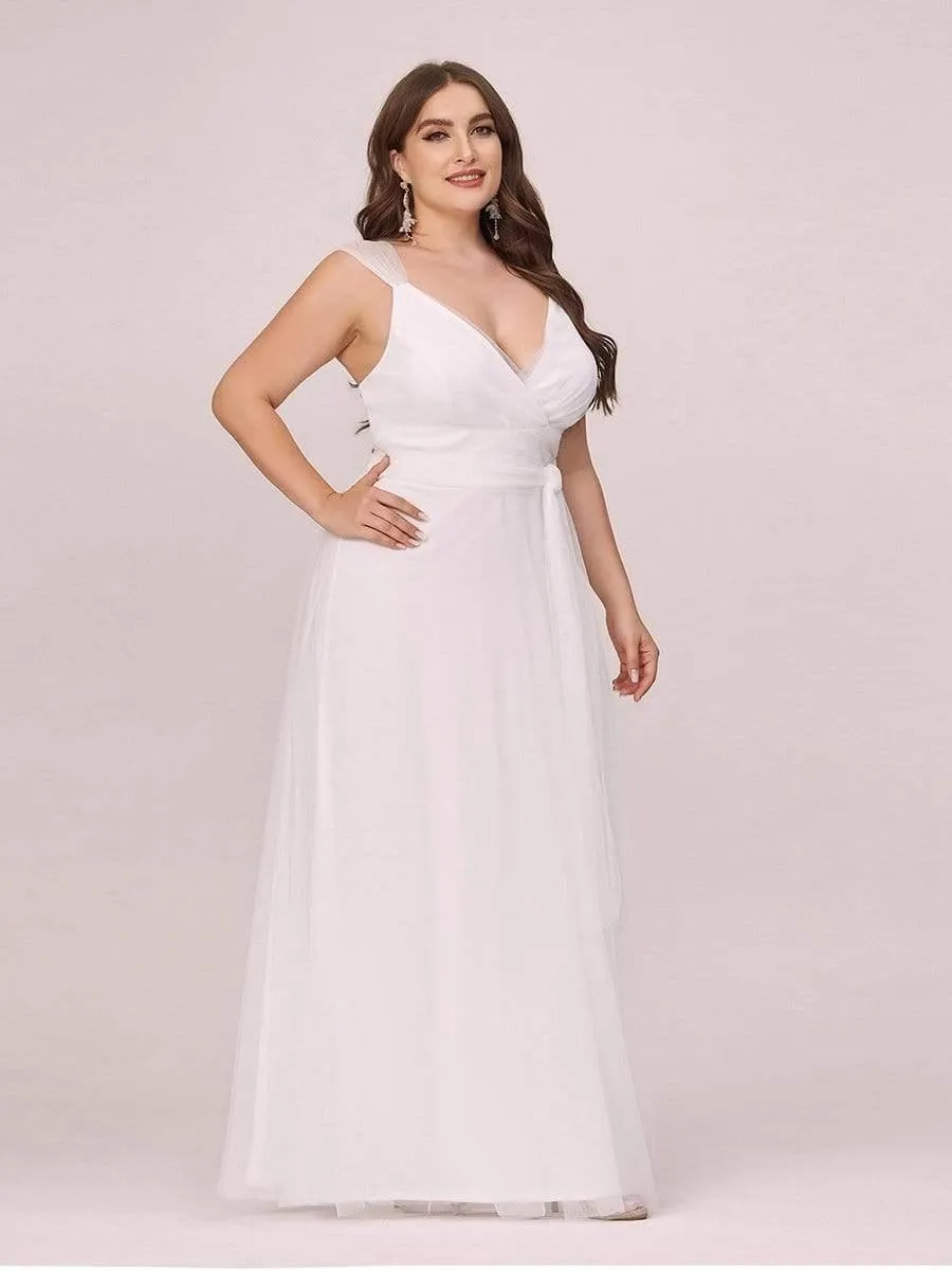 Plus Size Double V Neck Maxi Tulle Bridesmaid Dress