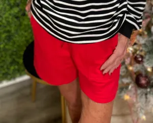 Red Terry Elastic Waist Shorts