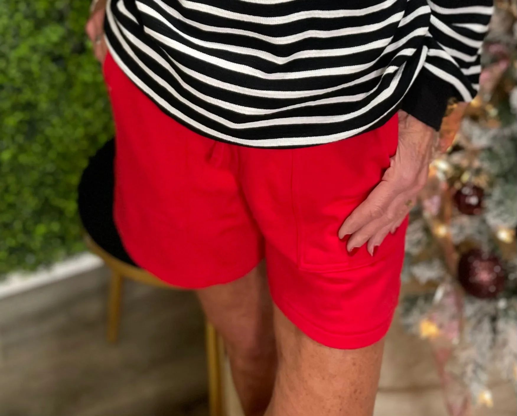 Red Terry Elastic Waist Shorts