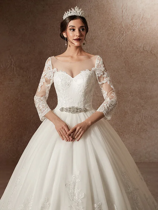 Romantic Long Sleeve Corset Wedding Dress