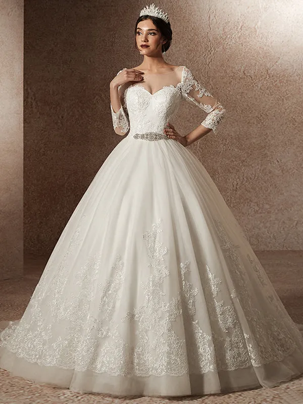 Romantic Long Sleeve Corset Wedding Dress