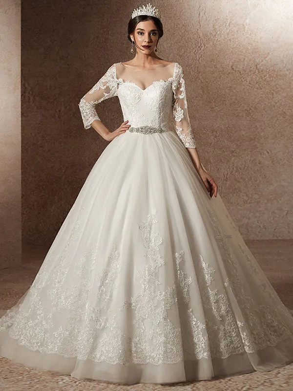 Romantic Long Sleeve Corset Wedding Dress