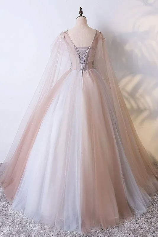 Romantic Princess Tulle Champagne Ball Gown Dress,21121004
