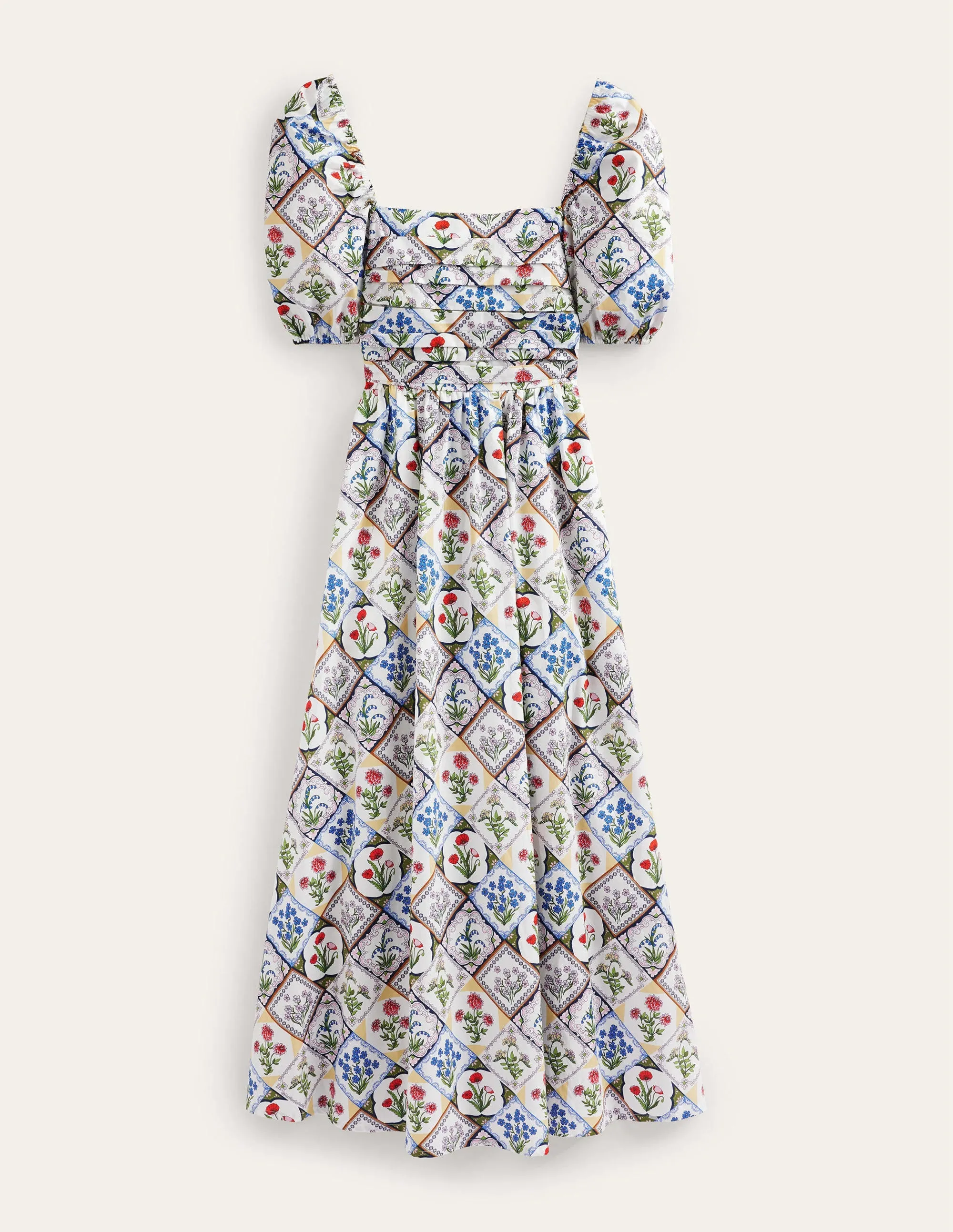 Ruched Bodice Midi Dress-Ivory, Wild Bluebell
