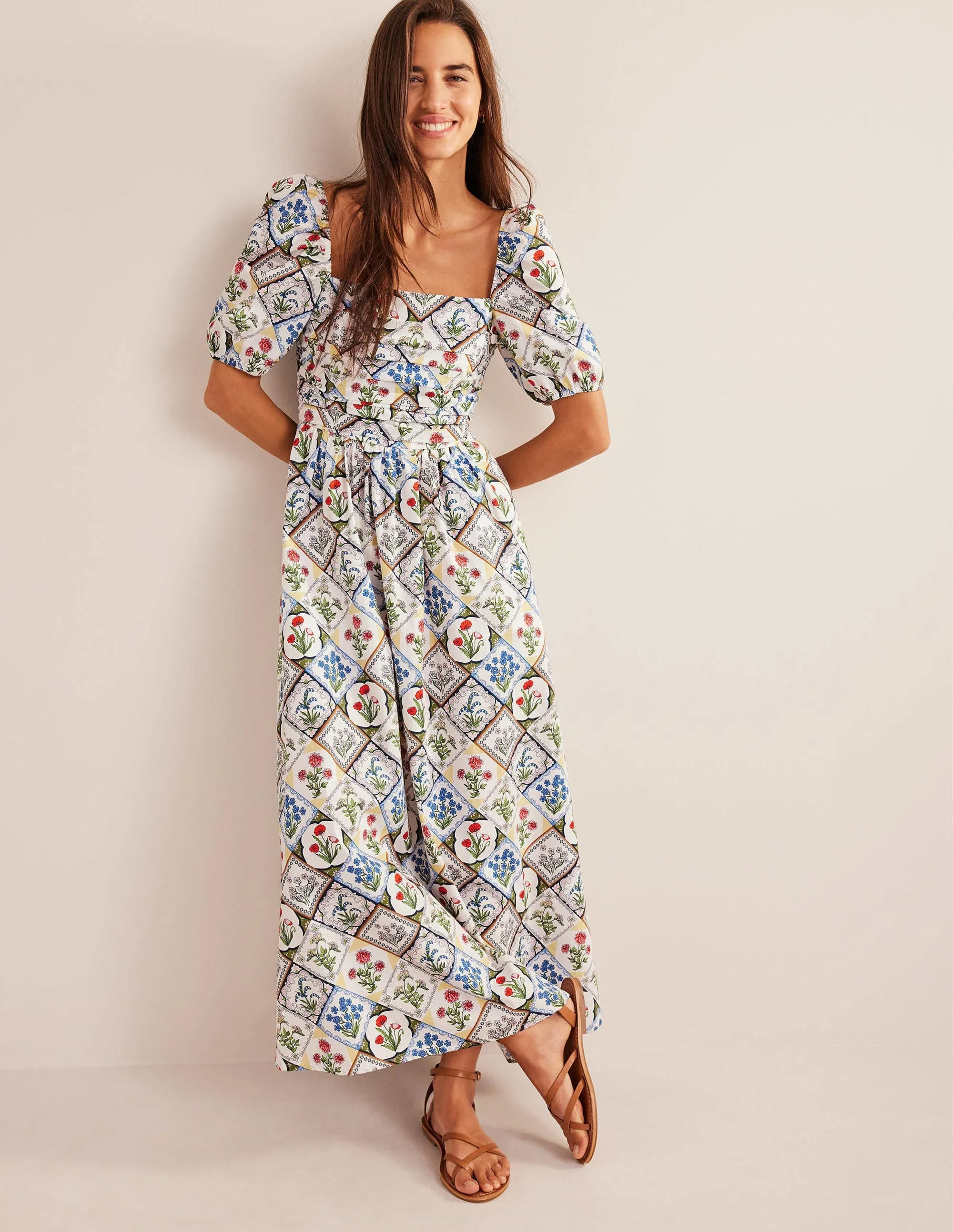 Ruched Bodice Midi Dress-Ivory, Wild Bluebell
