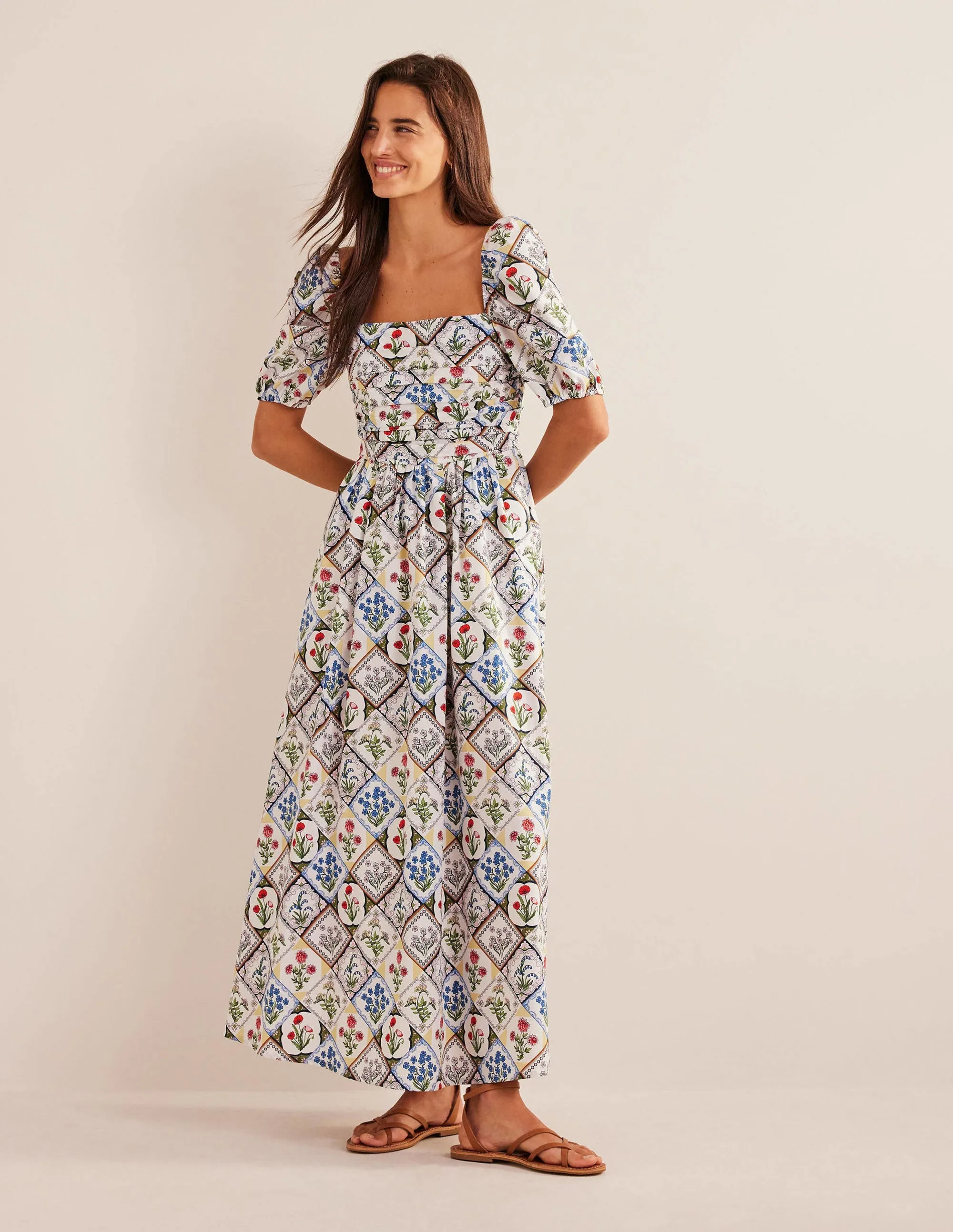 Ruched Bodice Midi Dress-Ivory, Wild Bluebell