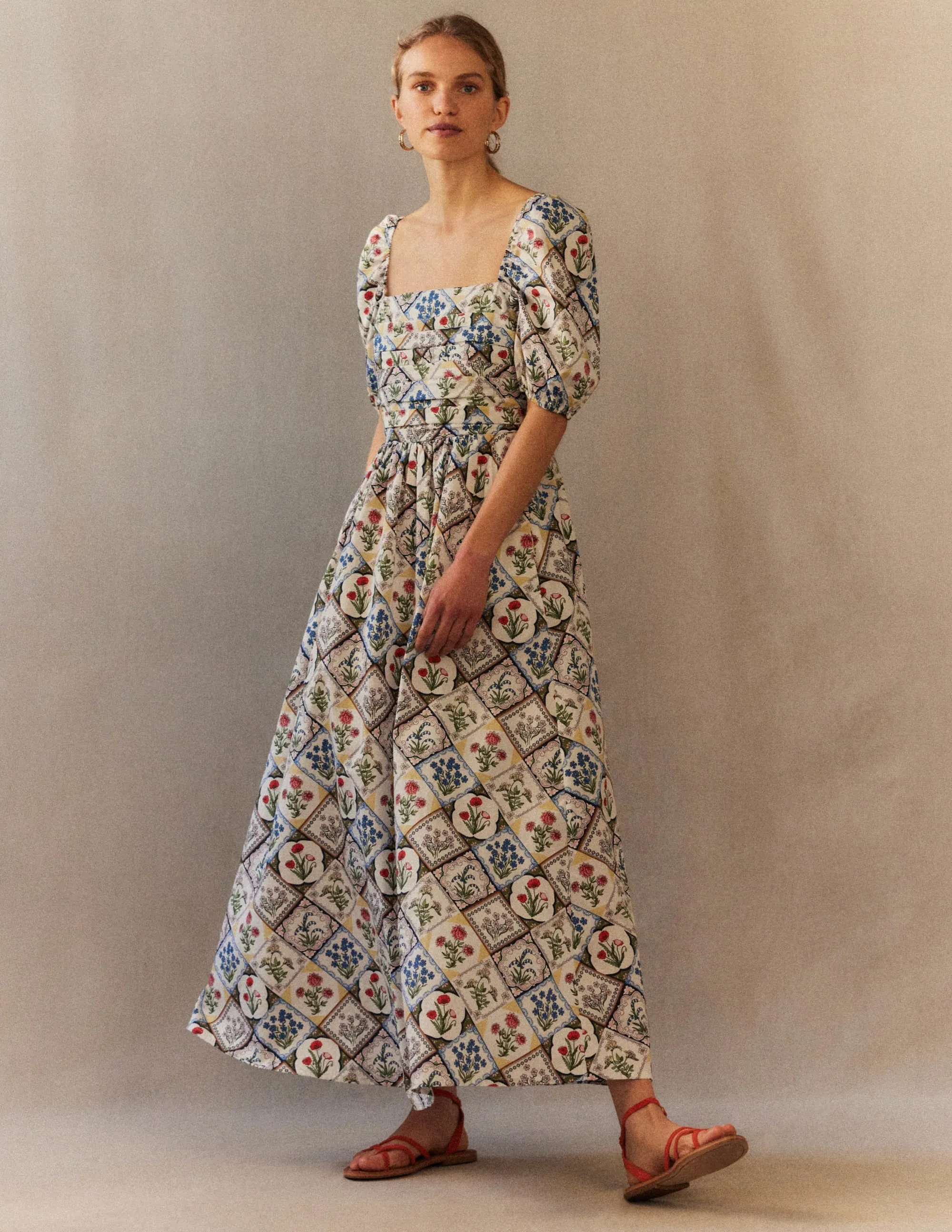 Ruched Bodice Midi Dress-Ivory, Wild Bluebell