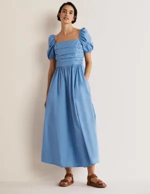 Ruched Bodice Midi Dress-Riviera Blue