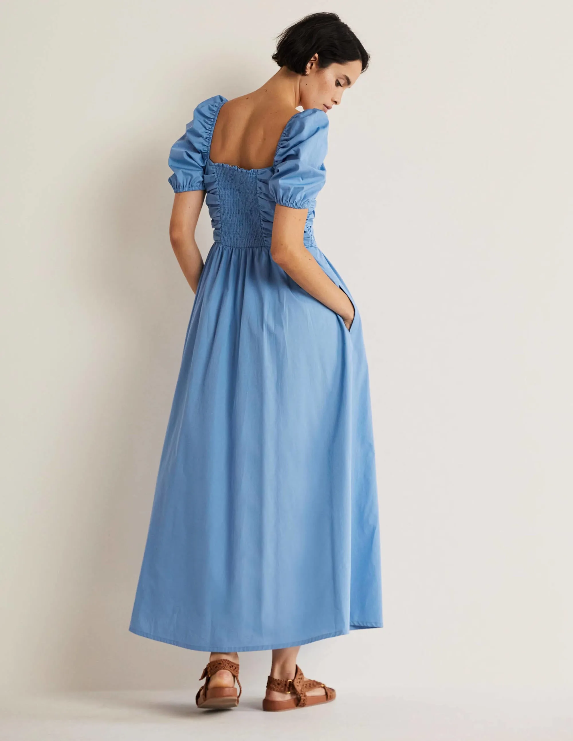 Ruched Bodice Midi Dress-Riviera Blue