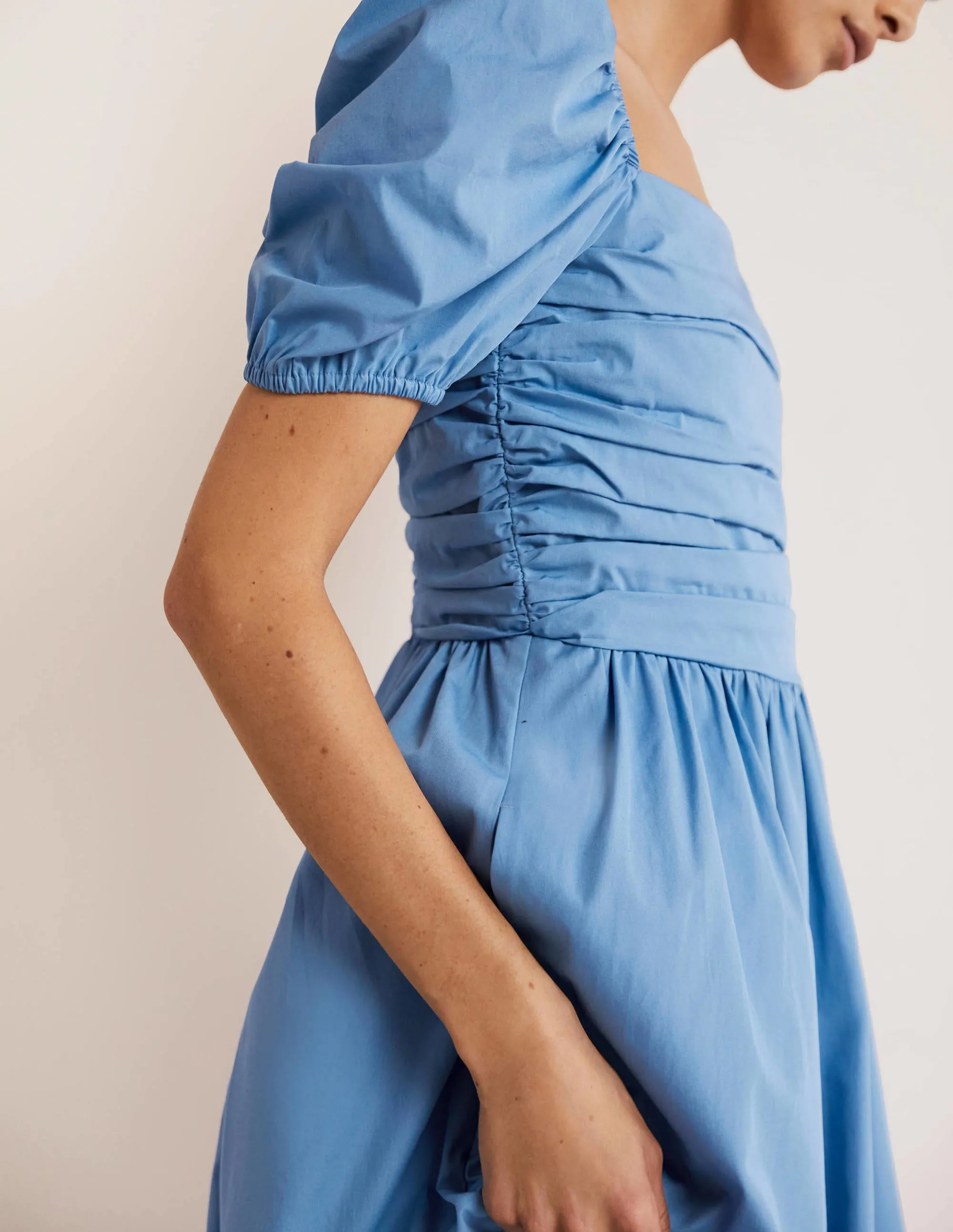 Ruched Bodice Midi Dress-Riviera Blue