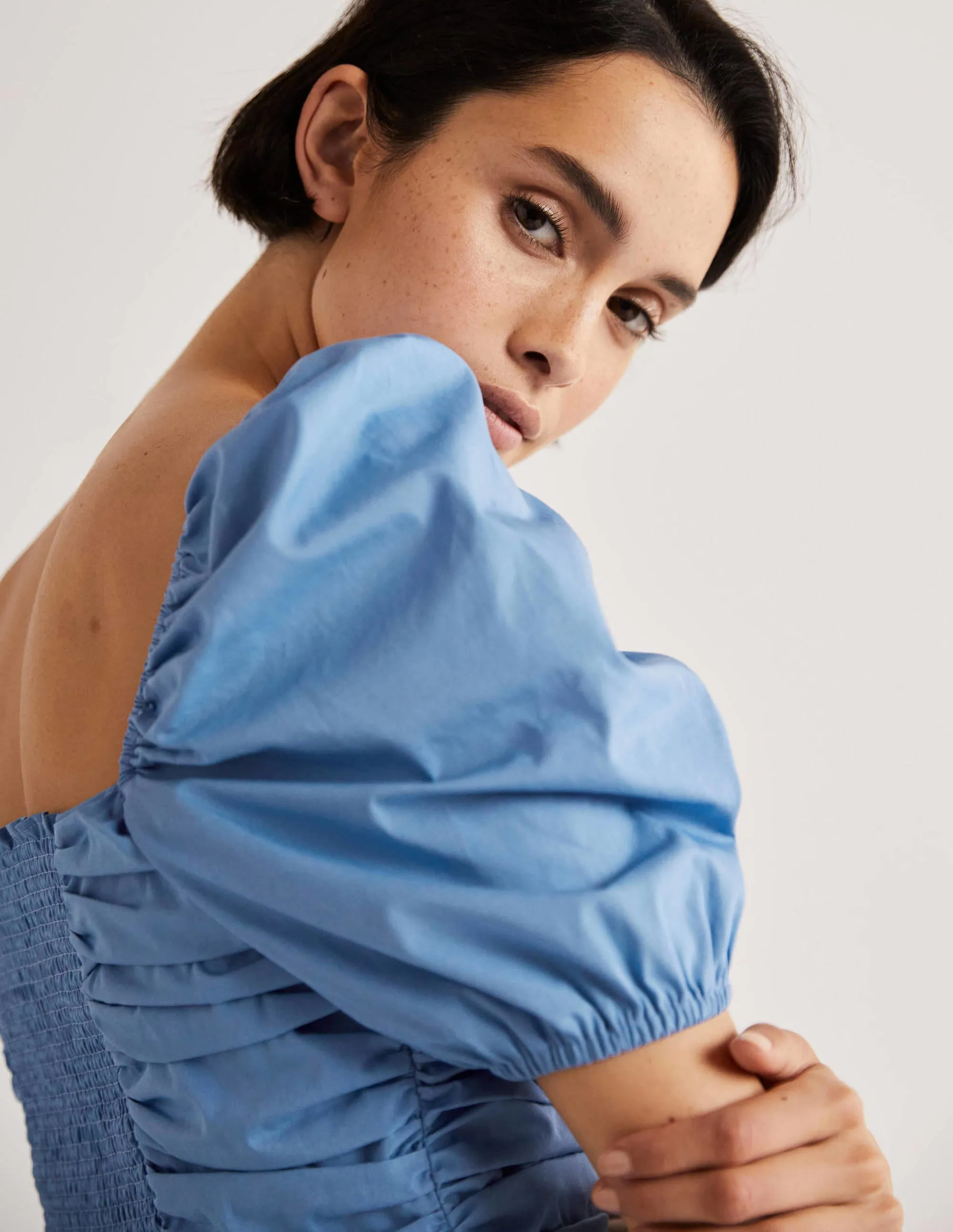 Ruched Bodice Midi Dress-Riviera Blue