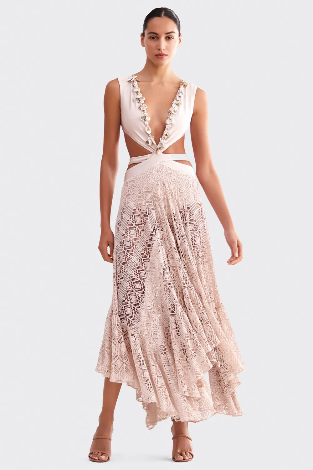 SEASHELL LYCRA PLUNGE BEACH DRESS