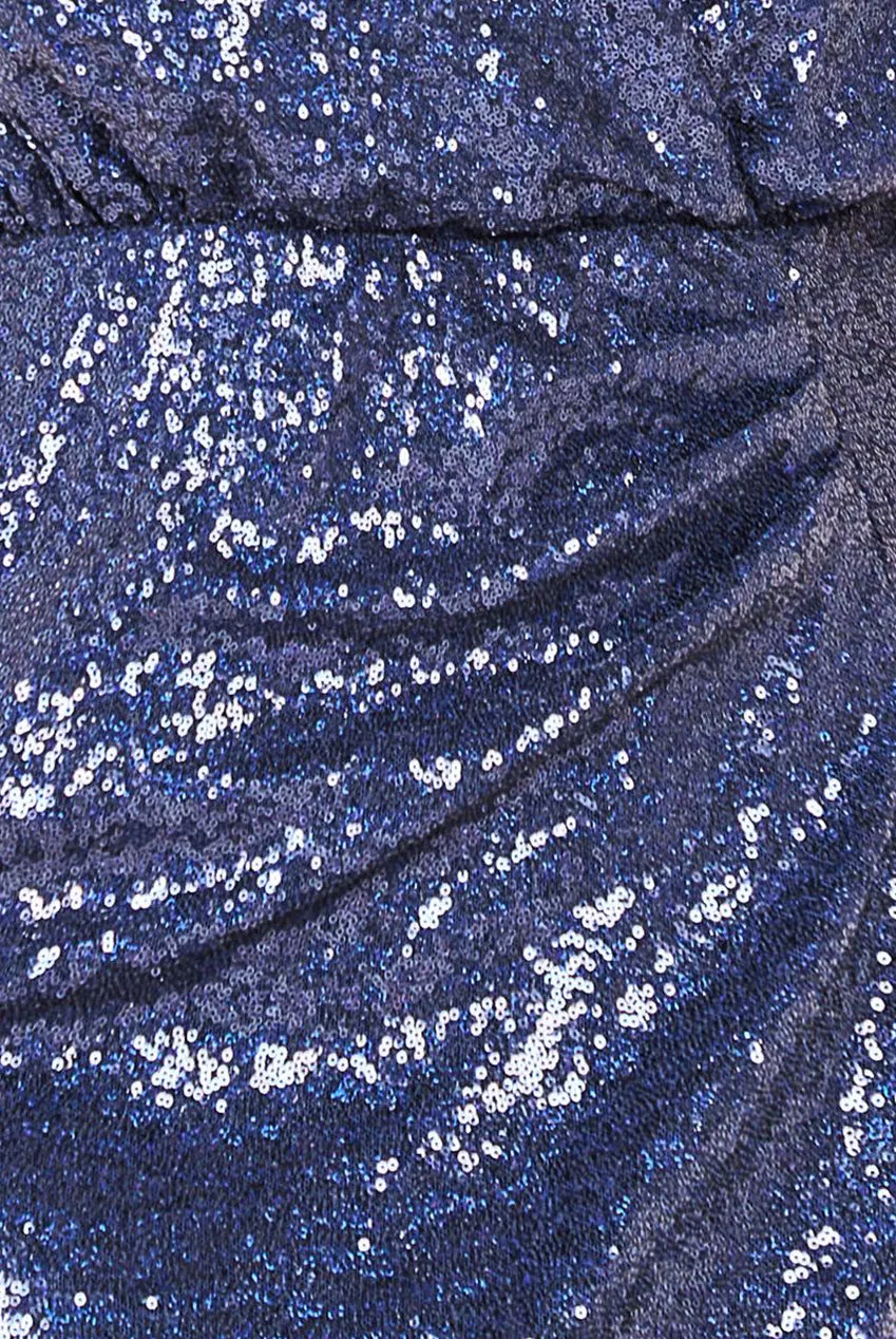 Sequin Front Split Shirt Dress - Navy by Goddiva