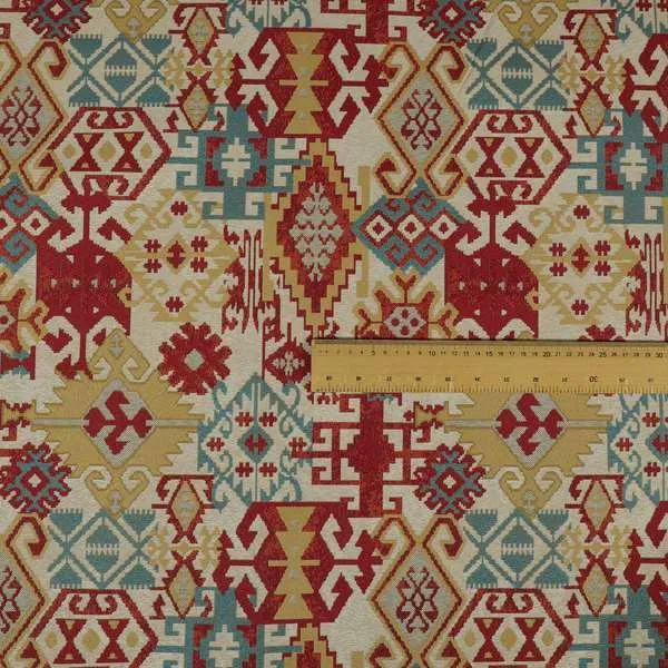 Shajahan Kilim Patchwork Pattern Yellow Blue Red Multi Coloured Furnishing Fabric - Handmade Cushions