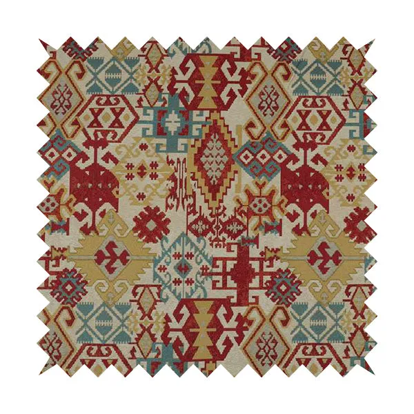 Shajahan Kilim Patchwork Pattern Yellow Blue Red Multi Coloured Furnishing Fabric - Handmade Cushions
