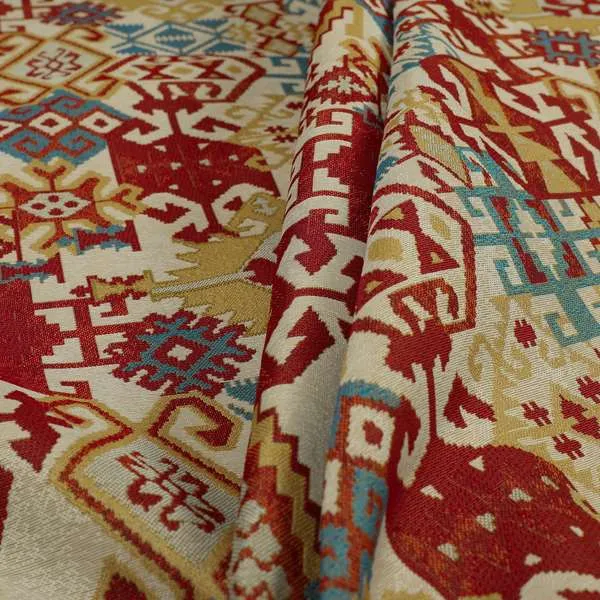 Shajahan Kilim Patchwork Pattern Yellow Blue Red Multi Coloured Furnishing Fabric - Handmade Cushions