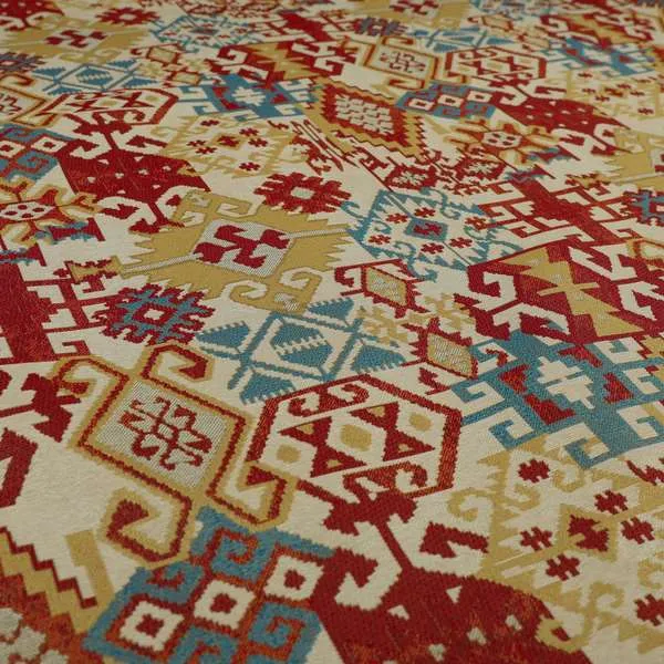 Shajahan Kilim Patchwork Pattern Yellow Blue Red Multi Coloured Furnishing Fabric - Handmade Cushions