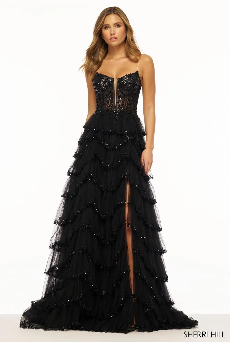 Sherri Hill Lace and Tulle A-line Prom Dress 56193
