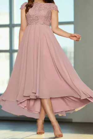 Simple High Low Cap Sleeves Mother of The Bride Dresses with Appliques