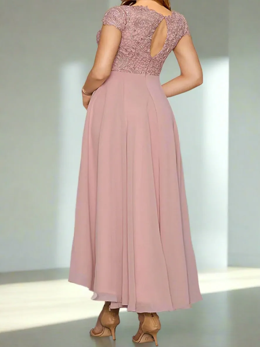Simple High Low Cap Sleeves Mother of The Bride Dresses with Appliques
