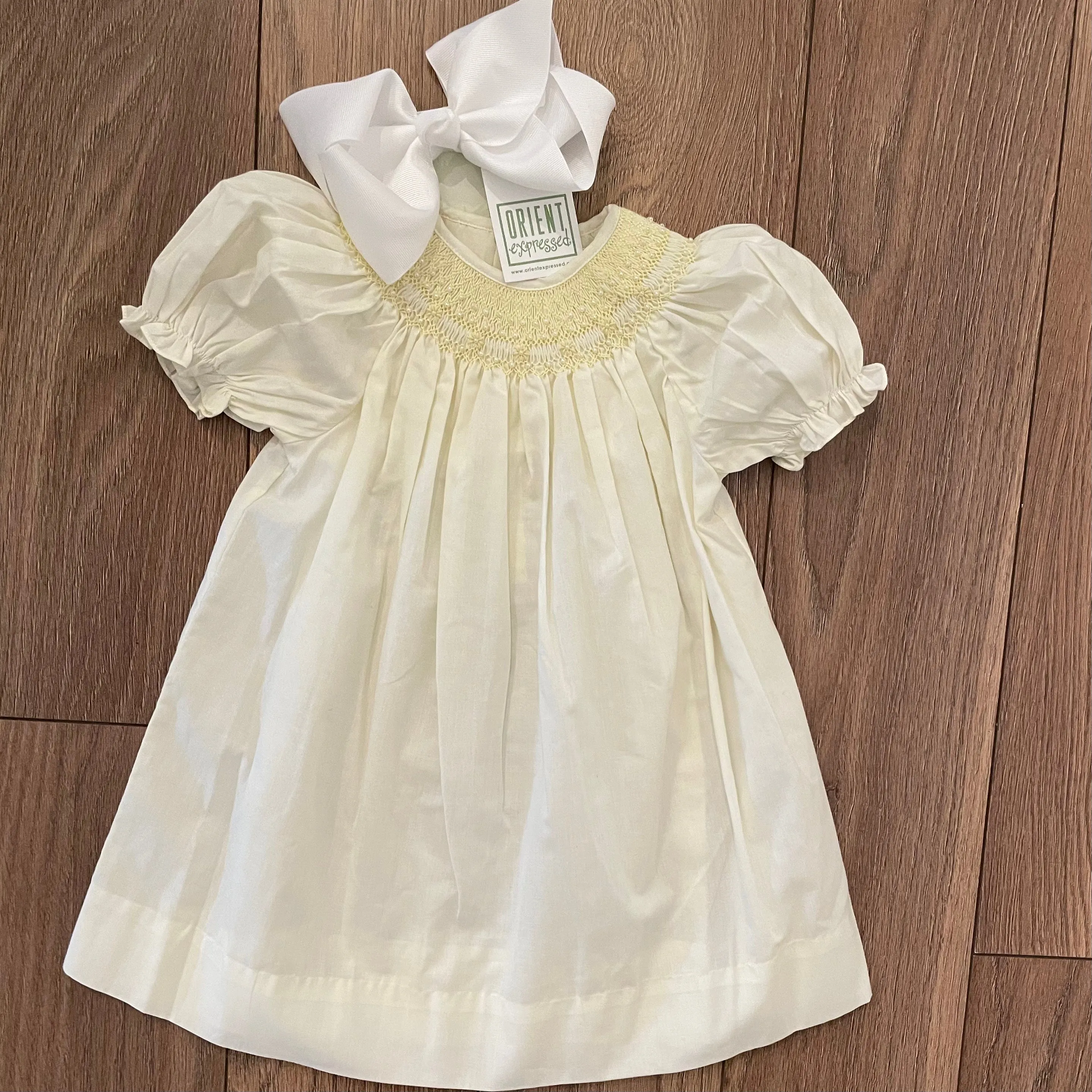 SMOCKED BISHOP DRESS SOFT YELLOW