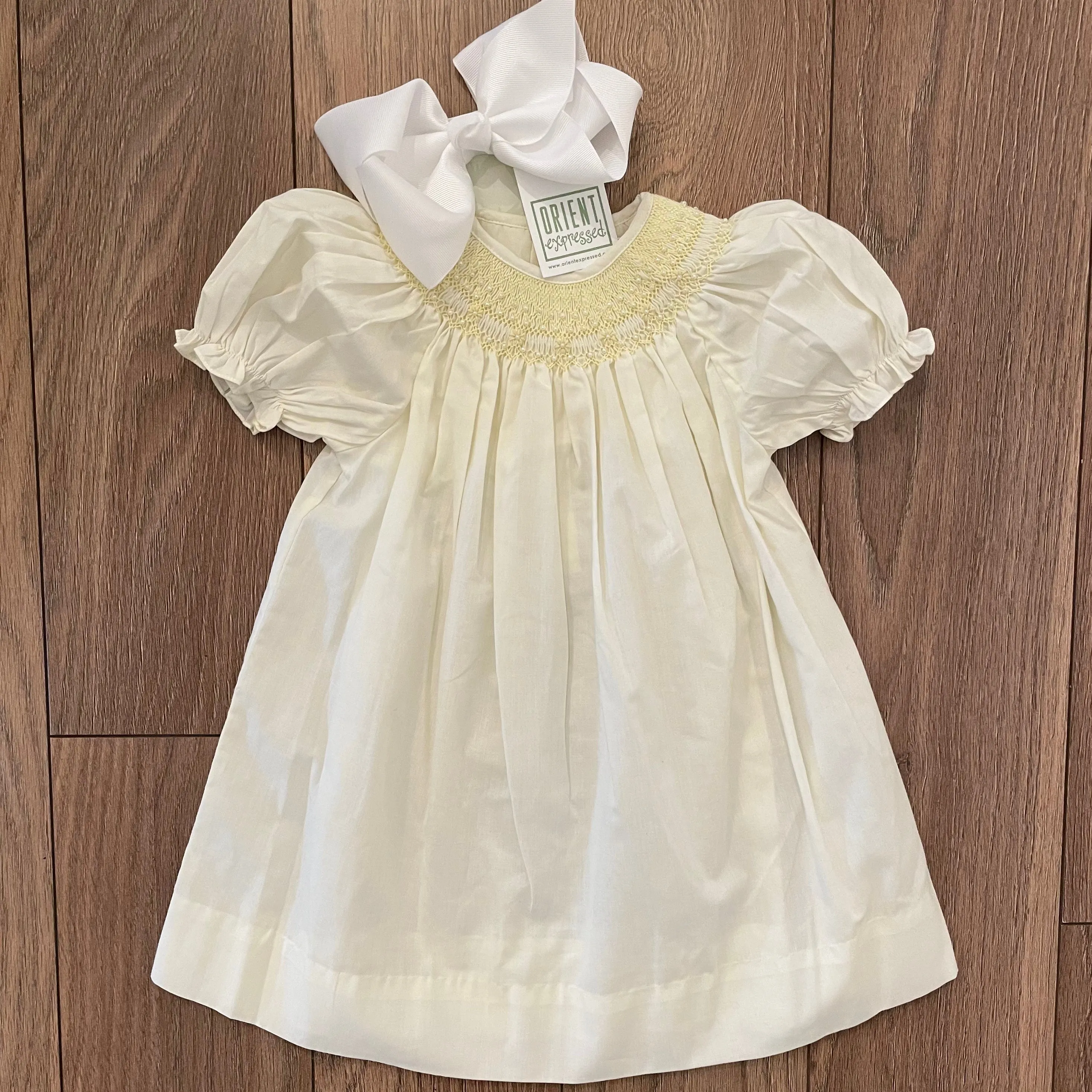 SMOCKED BISHOP DRESS SOFT YELLOW