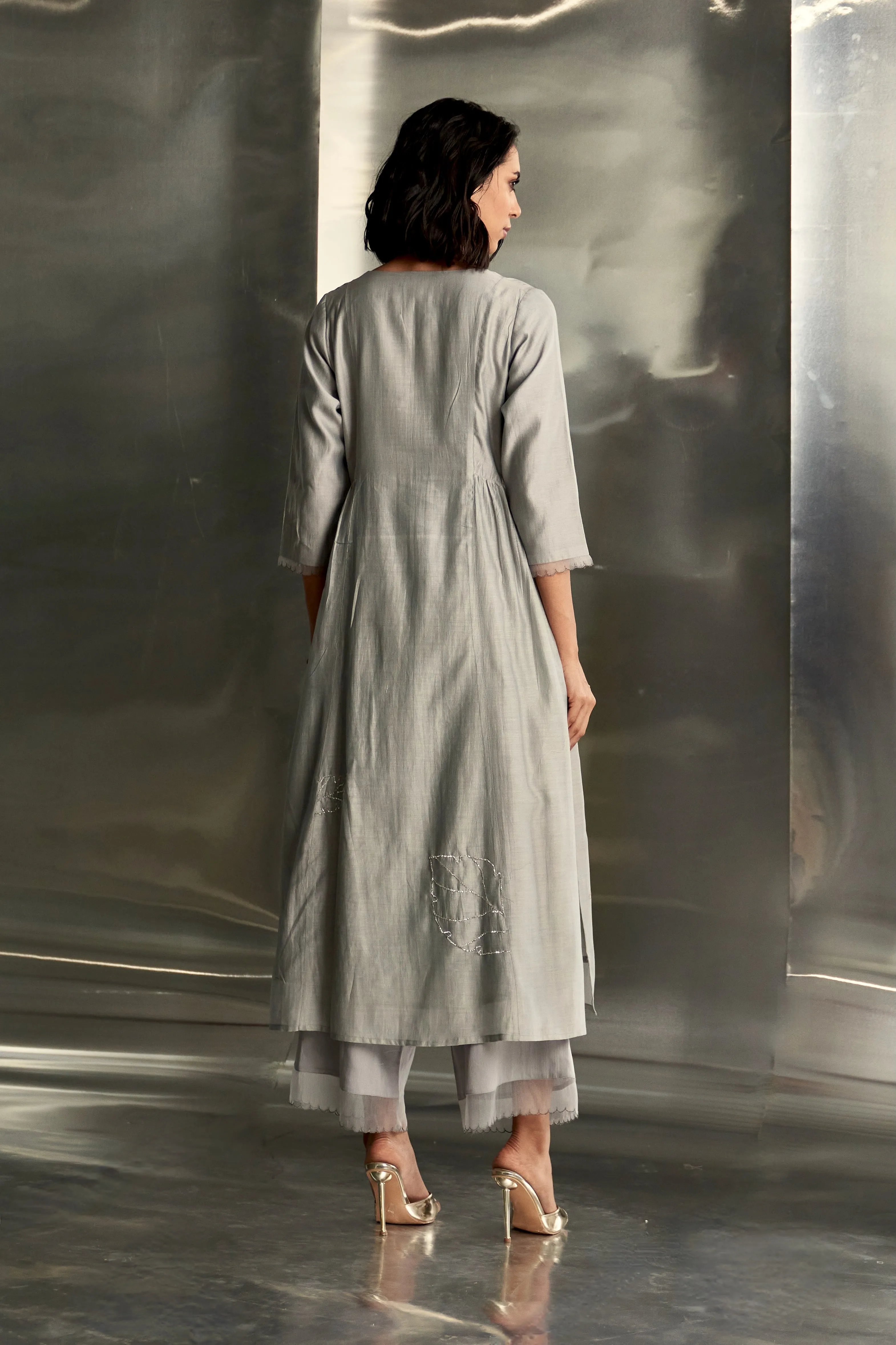 Steel Grey Side Gathered Kurta Set