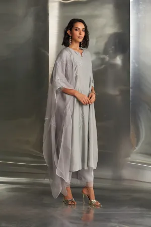 Steel Grey Side Gathered Kurta Set