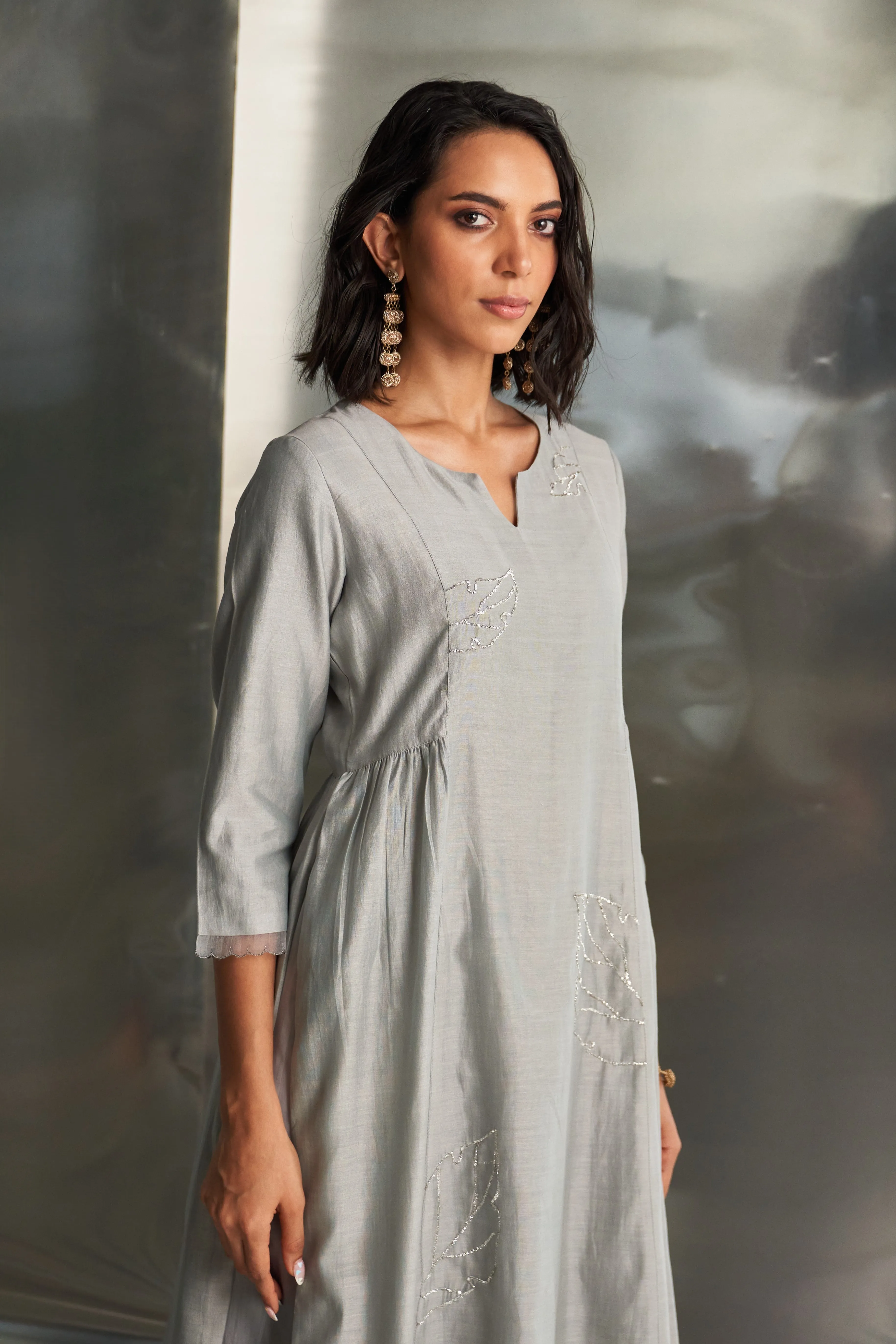 Steel Grey Side Gathered Kurta Set