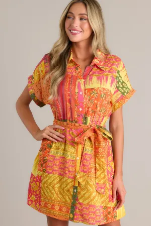 Sunset Paintings Cotton Orange Multi Mini Dress