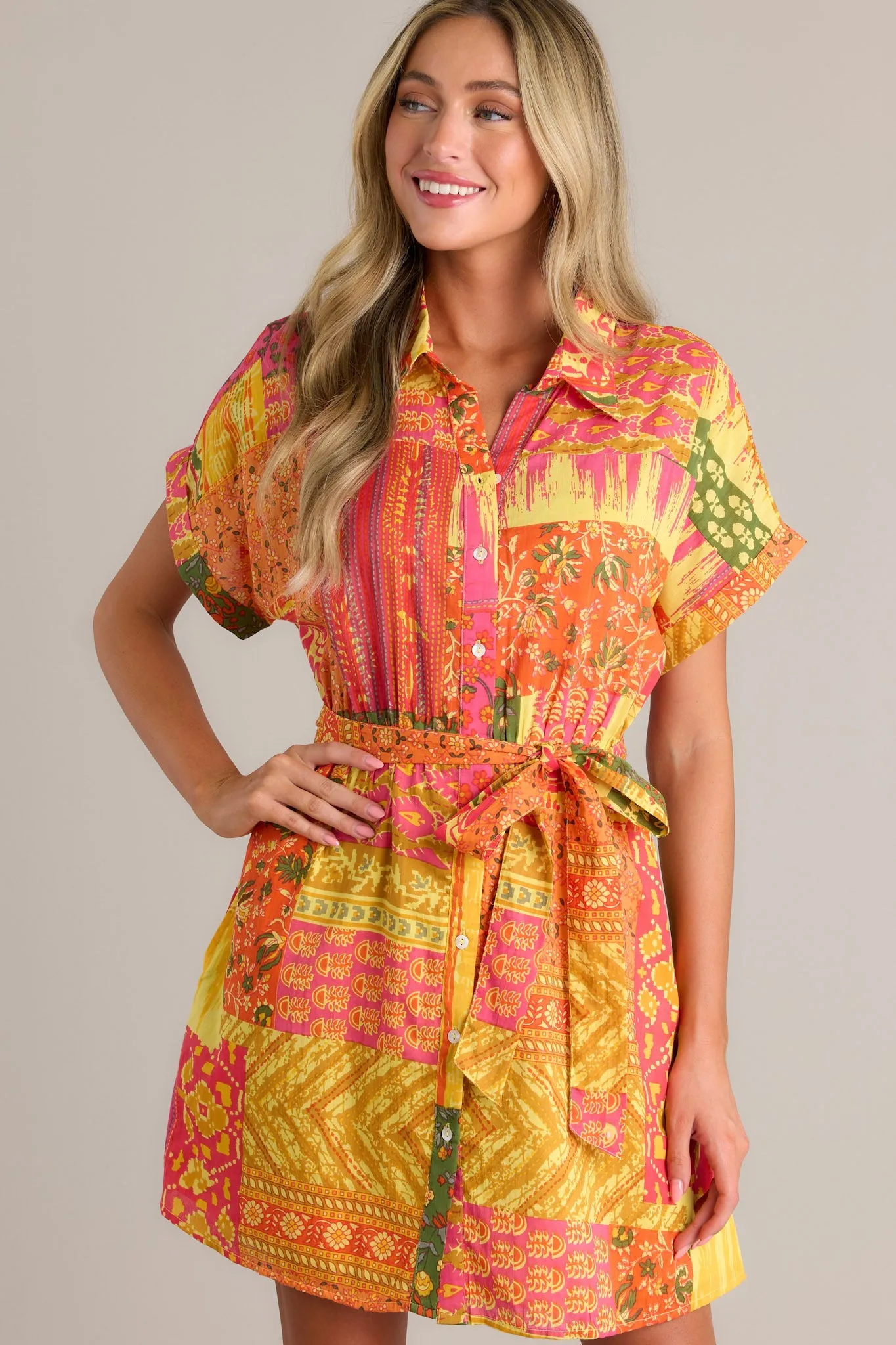 Sunset Paintings Cotton Orange Multi Mini Dress