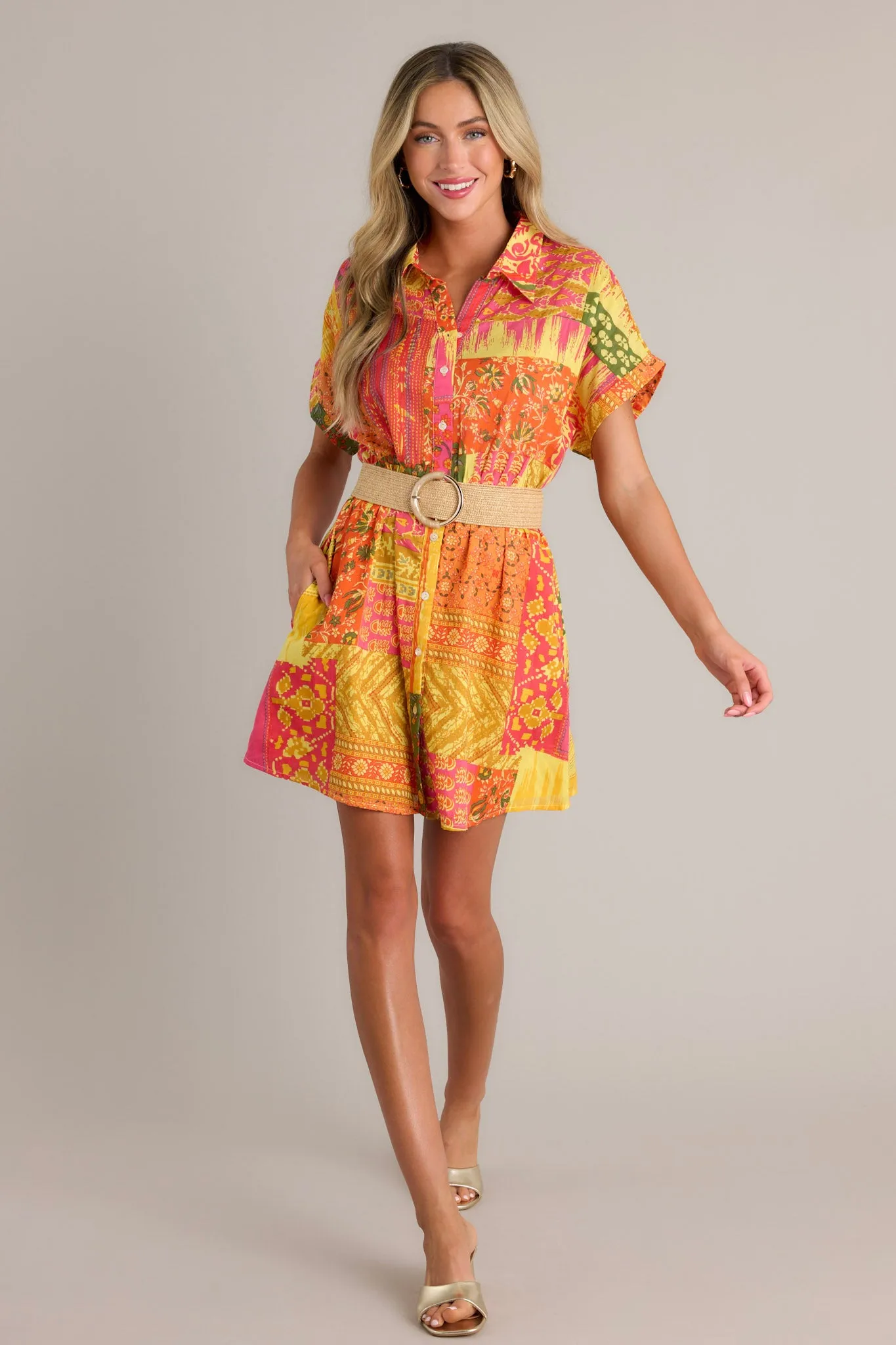 Sunset Paintings Cotton Orange Multi Mini Dress