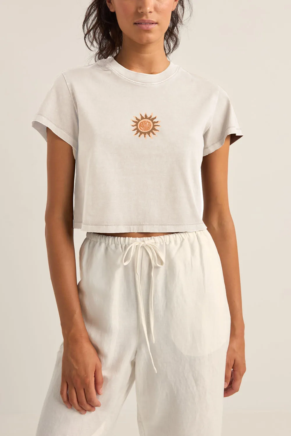 Sunshine Crop Crew Tee Vintage White