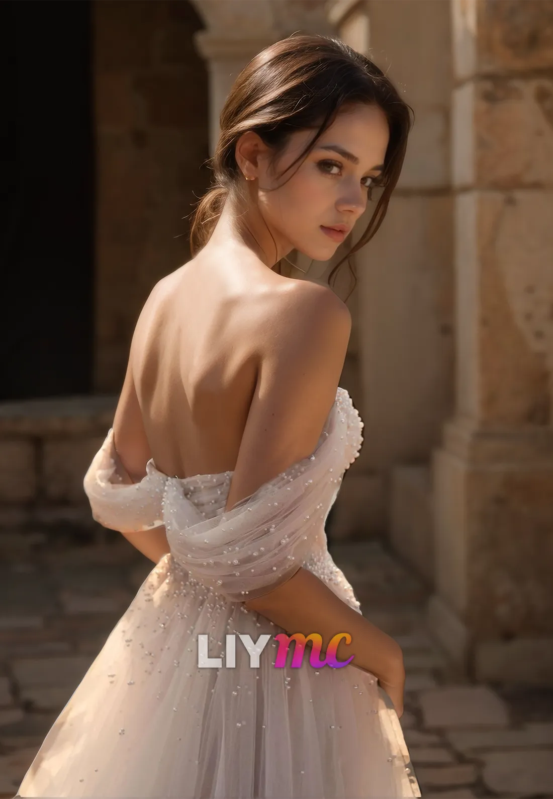 Sweetheart Sleeveless Tulle Pearl Beaded Ball Gown A-Line Wedding Dress