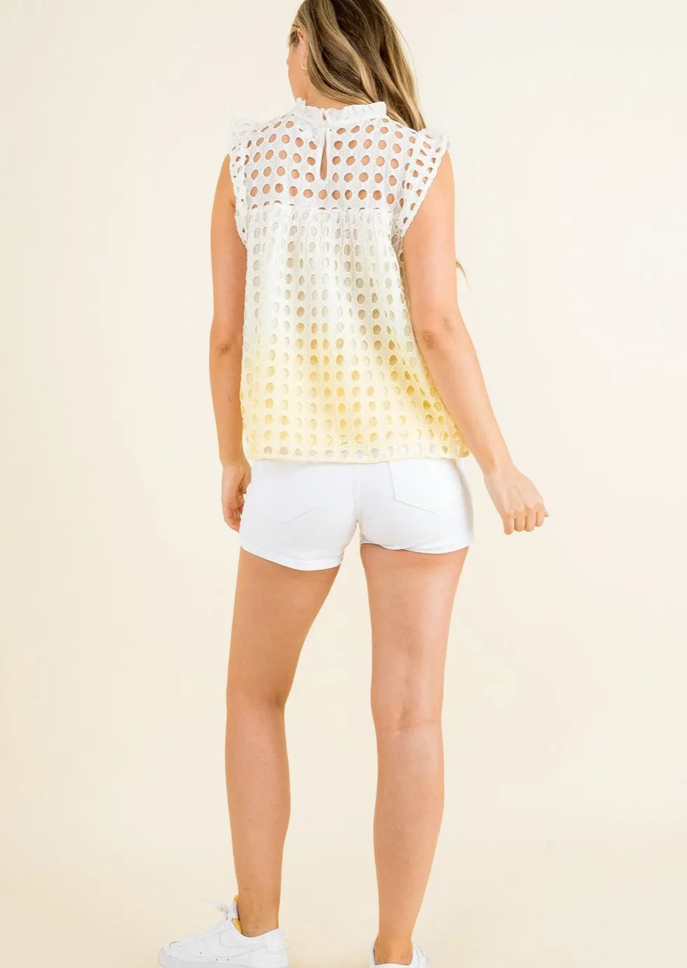 THML Soft Yellow Ombre Eyelet Top